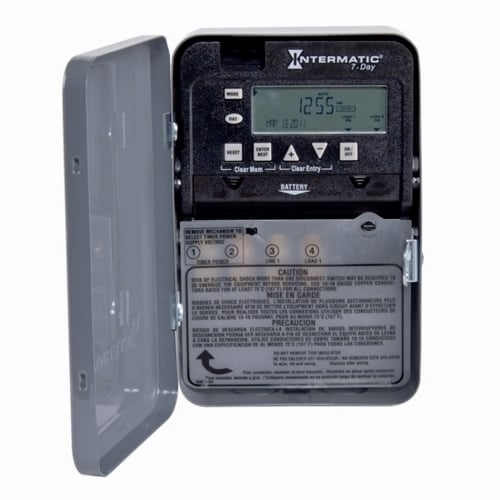 The 7D 30A SPST 120-277V NEMA1 7-Day Electronic Time Switch features independent 7-day programming to provide flexibility for applications where load switching differs each day of the week. These time switches provide dependable and uncomplicated performance, plus to-the-minute programming for accurate load control and reduced energy costs. Up to 28 setpoints or events can be preset to automatically repeat. The program can be disabled at any time by placing the time switch in the Manual operating mode. Control buttons provide manual control of each circuit independently regardless of the operating mode. Each time switch is housed in a lockable enclosure to protect against vandalism and unauthorized tampering.