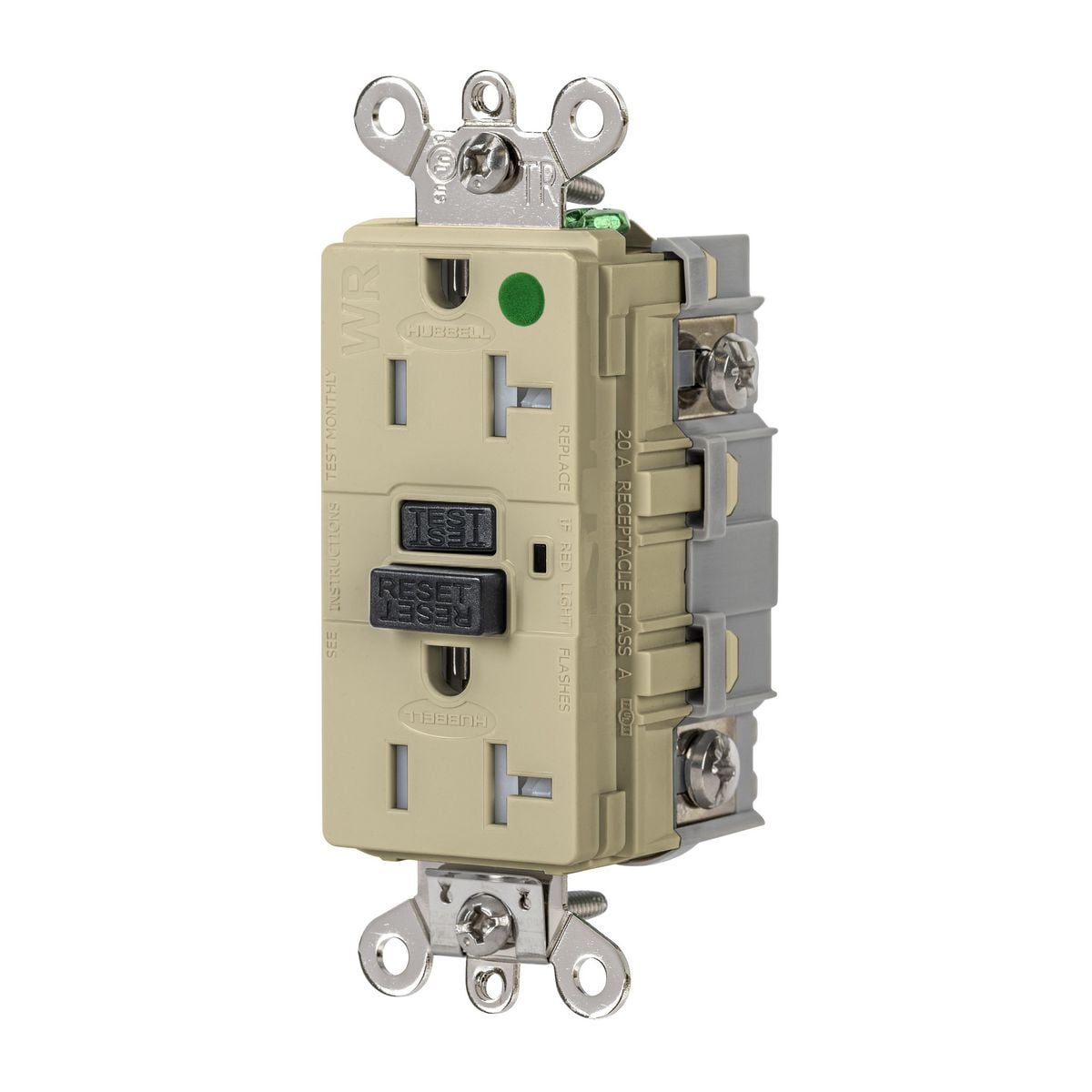 20A, 125V Industrial Hospital Grade, Tamper-Resistant, Weather-Resistant, Ground Fault Receptacle, Ivory