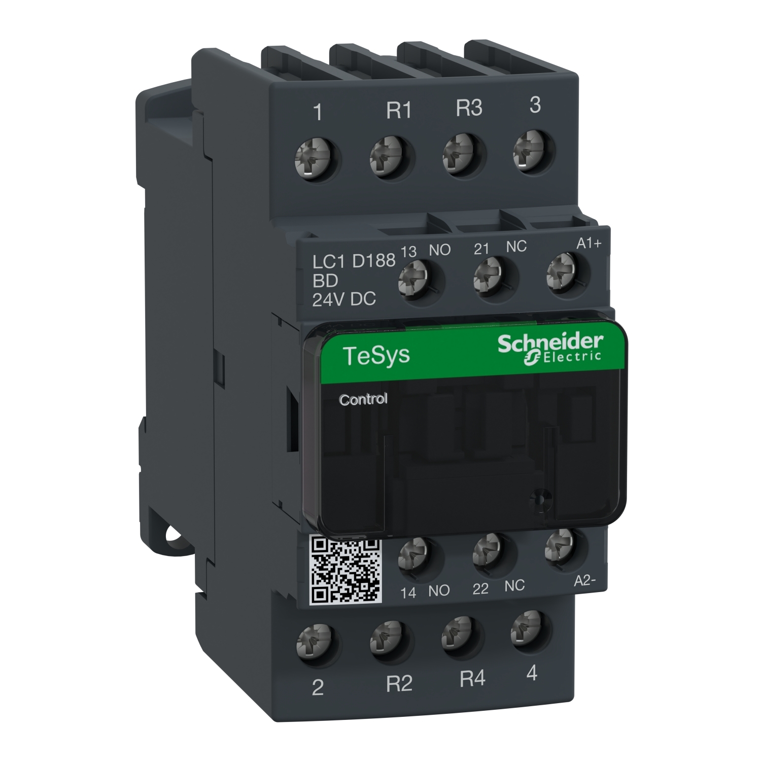 IEC contactor, TeSys Deca, nonreversing, 32A resistive, 4 pole, 2 NO and 2 NC, 24VDC coil, open style
