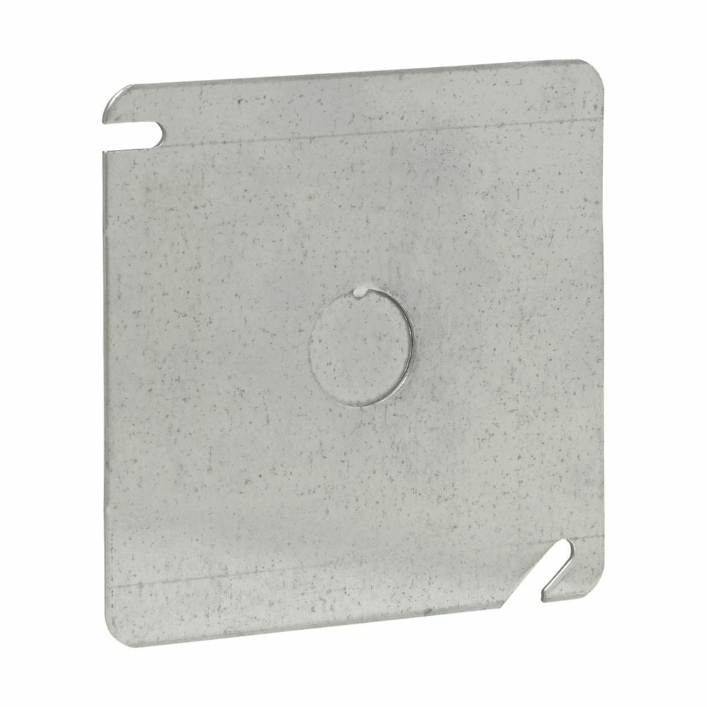 Eaton Crouse-Hinds series Square Cover, 4", Steel, Flat, with 1/2" KO