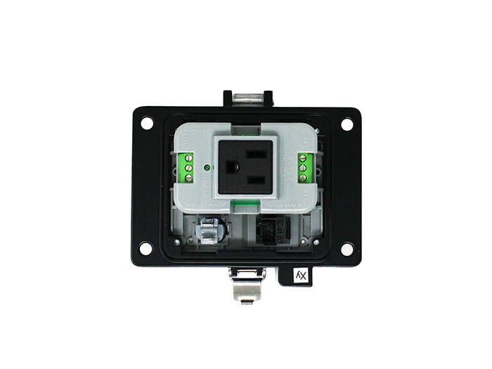 PANEL INTERFACE CONNECTOR WITH RJ45, PANEL MOUNT HOUSING, UL TYPE 4X, GFCI DUPLEX INSIDE-OUTLET, 3 AMP CB