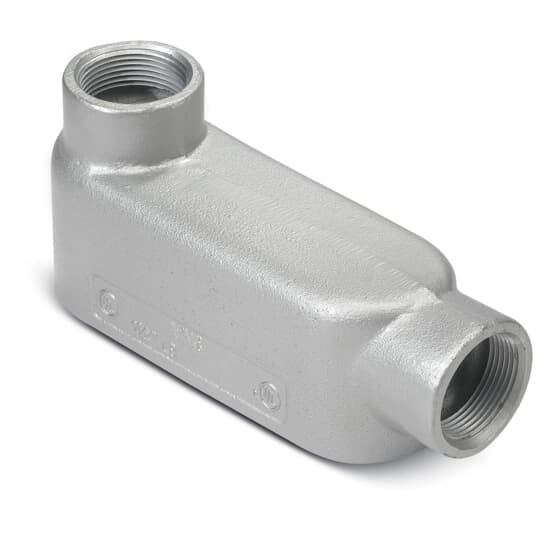 Series 35 Left Side Opening 1 Inch Conduit Body, Body Material Malleable Iron, Finish Zinc Plating with an Aluminum, Acrylic Coating for Use with Rigid/IMC Conduit