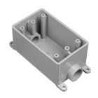 Single Gang FSC Box, Volume 18 Cubic Inches, Length 4.54 Inches, Width 2.80 Inches, Depth 2.30 Inches, Conduit Size 1 Inch, 2 Hubs, Material PVC, Color Gray, Pack of 18