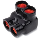 AMT 6 Port Same Side PVC Connector, Ultraviolet Resistant, Wire Range 350 kcmil-10 Str, Length 6.30 Inches, Width 2.37 Inches, Height 2.50 Inches, Hex Size 5/16 Inch, Black Insulation