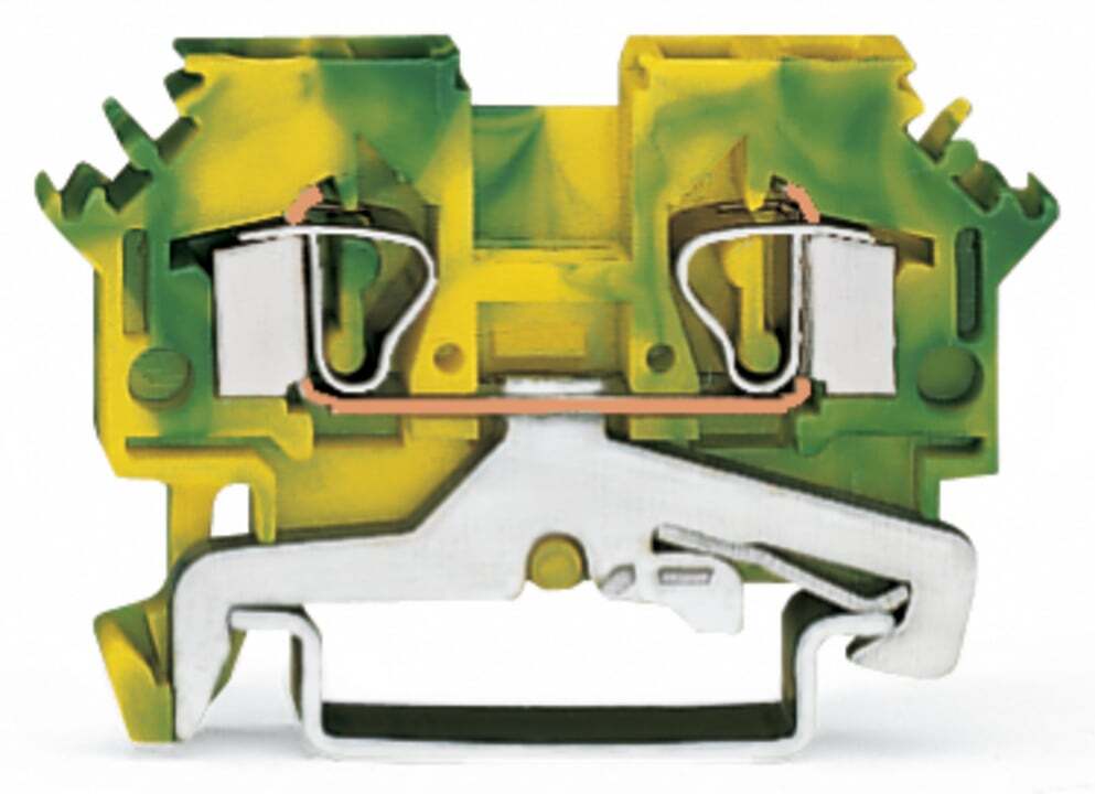 2-conductor ground terminal block; 4 mm; lateral marker slots; for DIN-rail 35 x 15 and 35 x 7.5; CAGE CLAMP; 4,00 mm; green-yellow