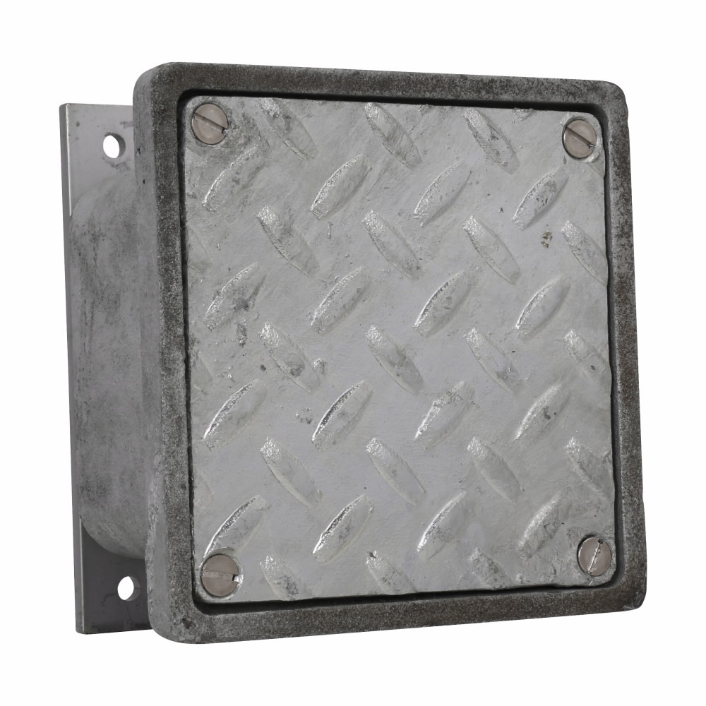 Eaton Crouse-Hinds series WJBF junction box, External flanged recessed sidewalk, Iron alloy, Hot dip galvanized finish, 6 maximum conduit opening size, Flush mount, 1/4" wall thickness, 16x12x6"
