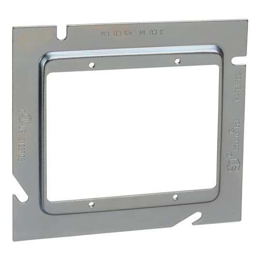 Two Gang Device Extension Ring, 3.0 Cubic Inches, 5 Inches Square x 1/4 Inch Raised, Pre-Galvanized Steel