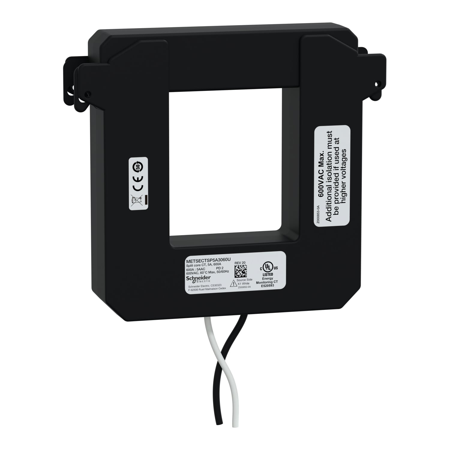 Split core current transformer, PowerLogic UL2808 CT, 600A, 5A output
