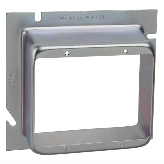 Two Gang Device Extension Ring, 20.0 Cubic Inches, 5 Inches Square x 1-1/2 Inch Raised, Pre-Galvanized Steel