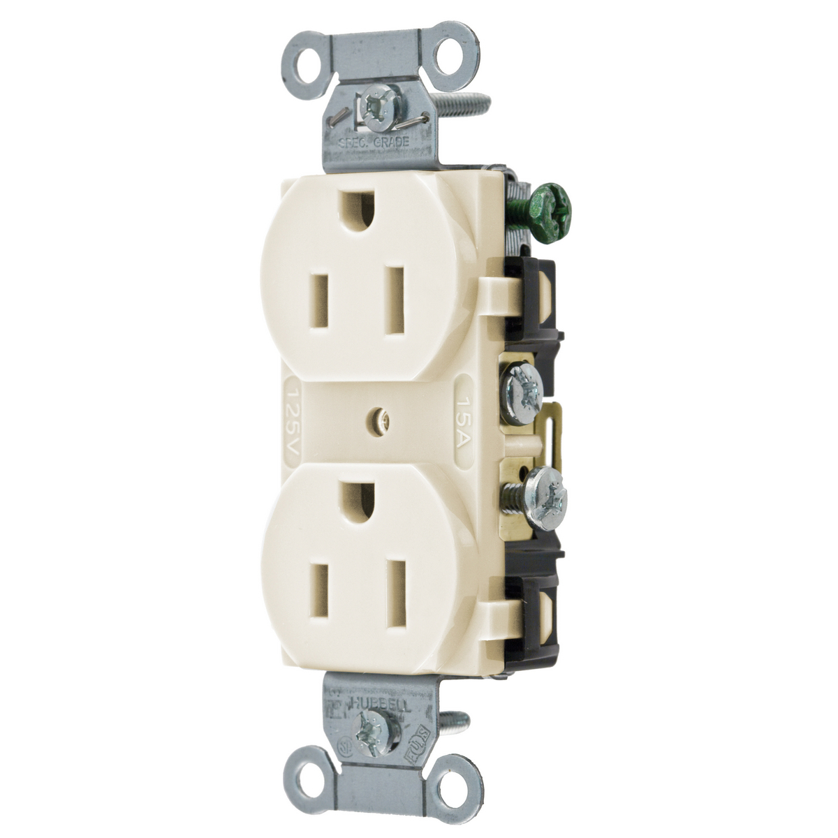 Straight Blade Devices, Receptacles, Duplex, Commercial Grade, 2-Pole 3-Wire Grounding, 15A 125V, 5-15R, Light Almond, Single Pack.