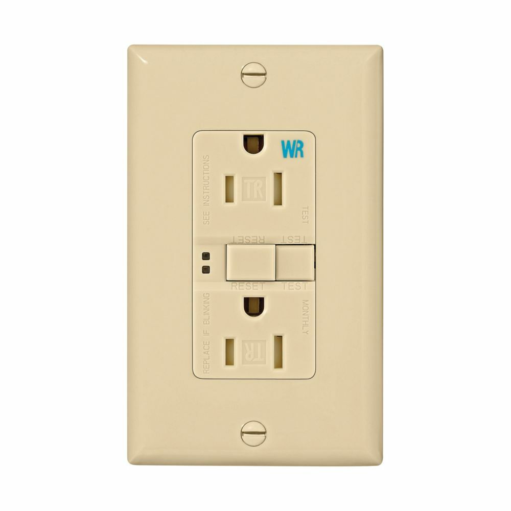 Eaton GFCI receptacle,Self-test,#14 - 10 AWG,15A,Residential,Commercial,Flush,125 V,Back and side wire,Ivory,Brass,Tamper and weather resistant,Polycarbonate,5-15R,Two-pole,Three-wire,grounding