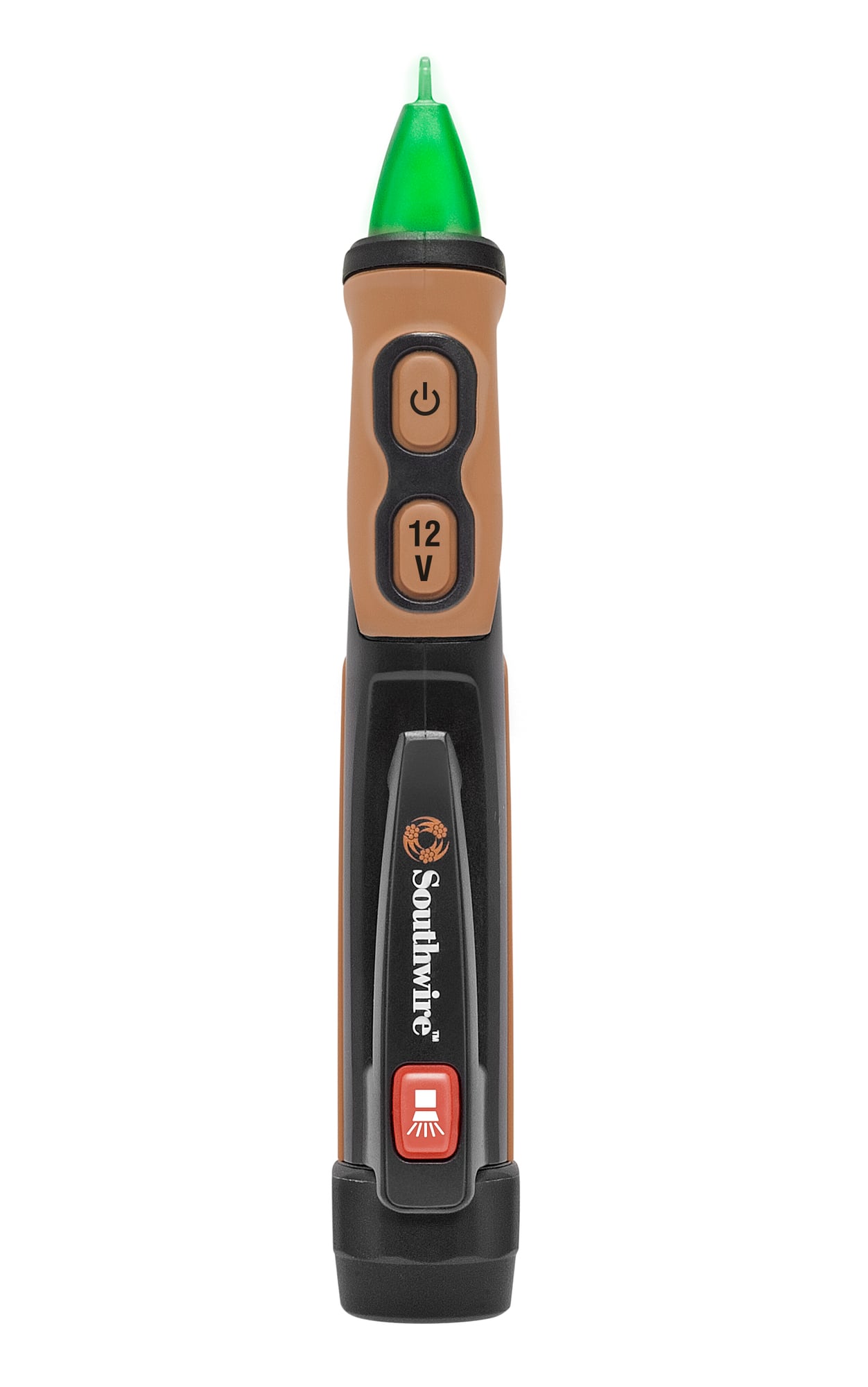 This non-contact AC voltage detector makes it even easier to check for live voltage on outlets, wiring, circuit breakers, lighting fixtures and switches. It comes with a standard on/off switch and rear facing flashlight. The 40150N has dual sensitivity which allows detection of voltage in low voltage circuits down to 24V AC as well as higher voltage up to 600V AC.