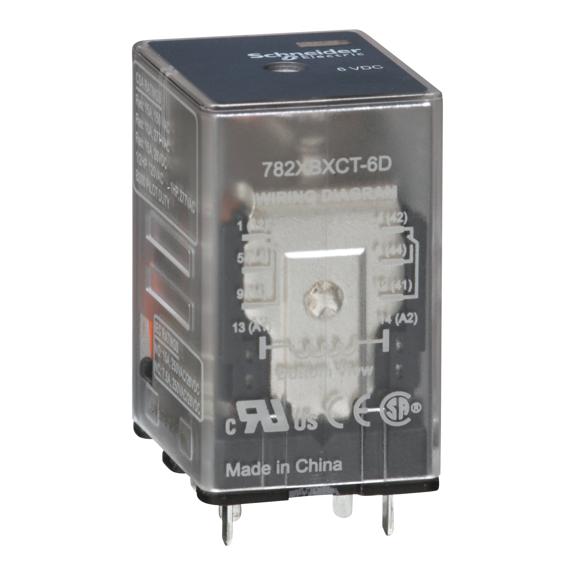 Power relay, SE Relays, 15A, DPDT, 6V, DC, clear cover, Faston terminlas