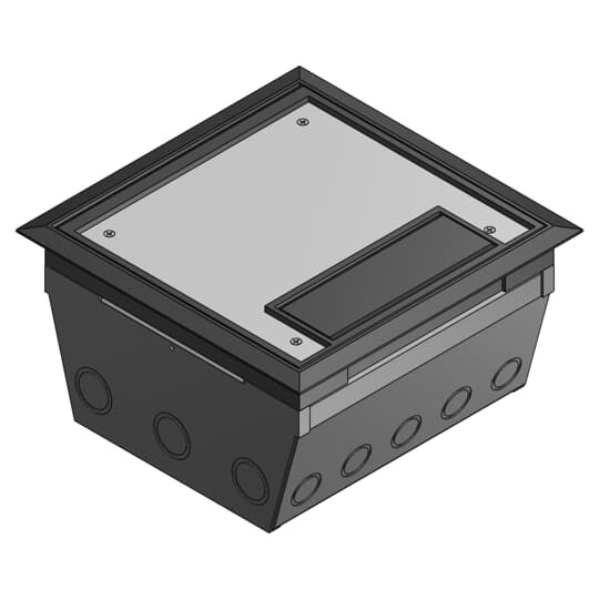 Ten Compartment Raised Access Floor Module, 325 Cubic Inches, Floor Cut Out Length 9-5/8 Inches, Width 9-5/8 Inches, Cover Size Length 9-3/8 Inches, Width 9-3/8 Inches, Depth 5-5/8 Inches, Galvanized Steel with Black Cover