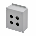 Eaton B-Line series push button enclosures, 7.25" height, 3" length, 3.25" width, NEMA 12, Hinged cover, PB enclosure, Surface mounted, Small single door, External mounting feet, Carbon steel, Oil-resistant gasket