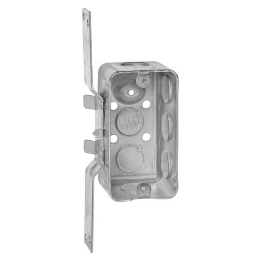One Gang Utility Box, 13.0 Cubic Inches, 4 Inches Long x 2-1/8 Inches Wide x 1-7/8 Inches Deep, 1/2 Inch Knockouts, Pre-Galvanized Steel, Drawn Construction, CV Bracket Recessed 1/2 Inch and For use with Conduit