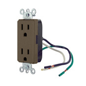 15 Amp, 125 Volt, NEMA 5-15R, 2P, 3W, Decora Plus Duplex Receptacle, Straight Blade, Commercial Grade, Self Grounding, with leads, Steel Strap, - Brown