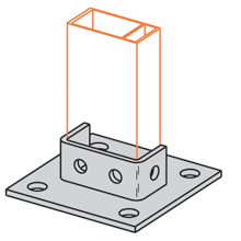 Eaton B-Line series post base, 1.62" H x 6" L x 6" W, Steel, DURA GREEN, Fits channel type B22A, B, C, Square post base, centered