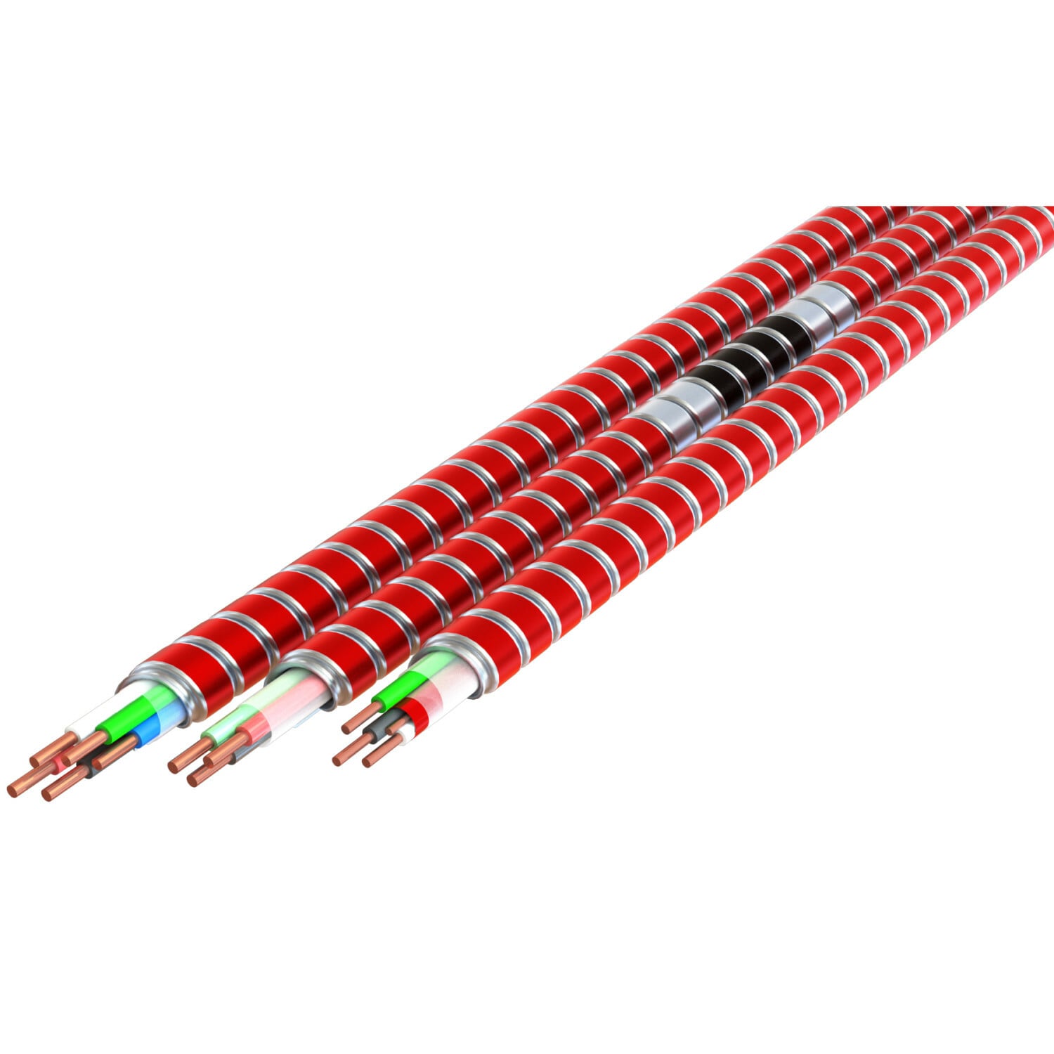 16-2 BK WE BARE MC Glide Fire Alarm/Control Cable - Dual Rated - Type MC/FPLP, Red Interlocked Galvanized Steel Armor , 250' Coil,