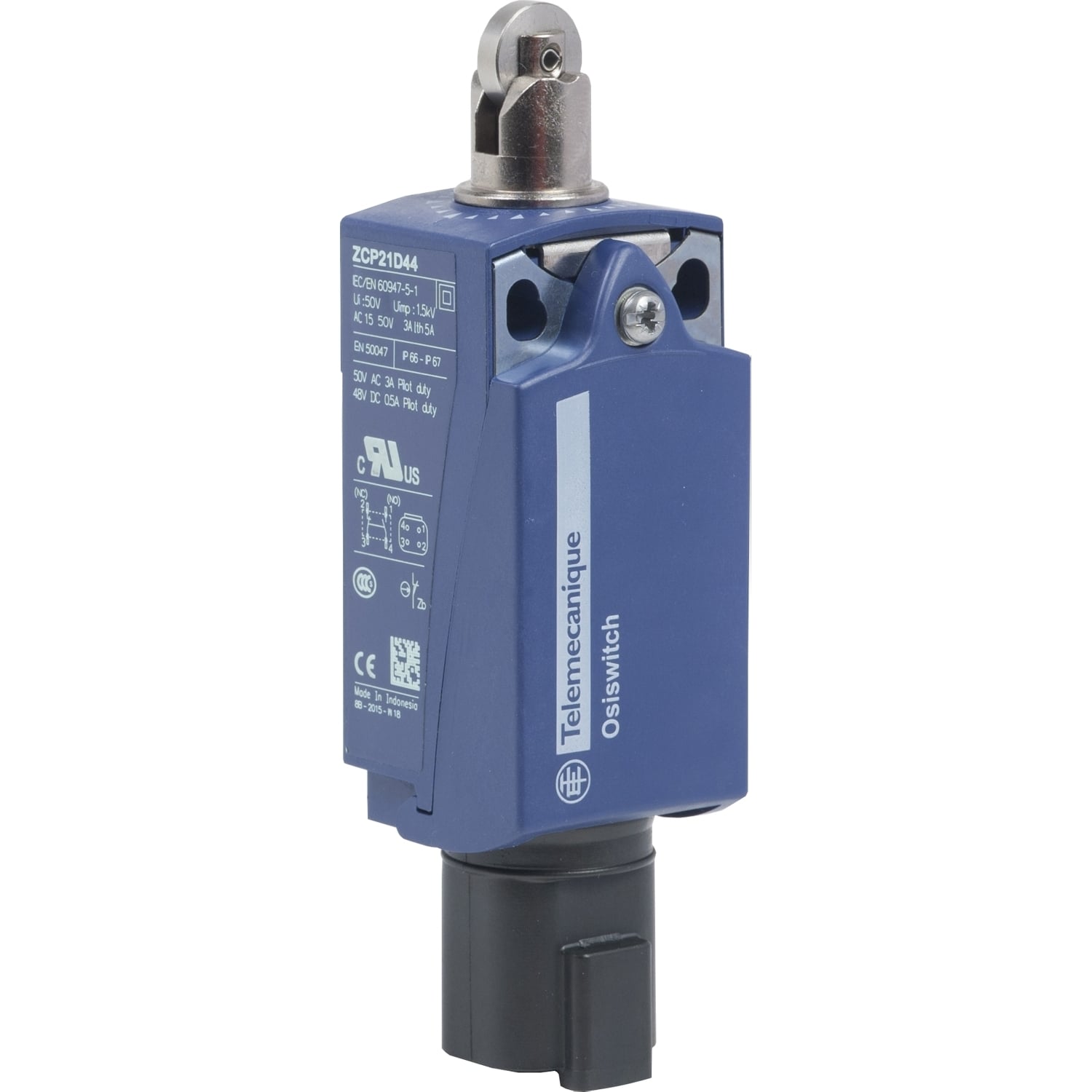 Limit switch, Limit switches XC Standard, l.switch XCKP steel roller plunger 1NC+1 NO snap Deutsch connector