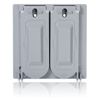 2-Gang Weatherproof Cover for GFCI, Single Receptacle or Duplex Receptacle, Metallic Enclosure, Flat Lid, Includes inserts for GFCI, Single Receptacle and Duplex Receptacle Installations, Weatherproof Cover, Weatherproof Gasket and Mounting Screws, 2-Year Limited Warranty - Gray
