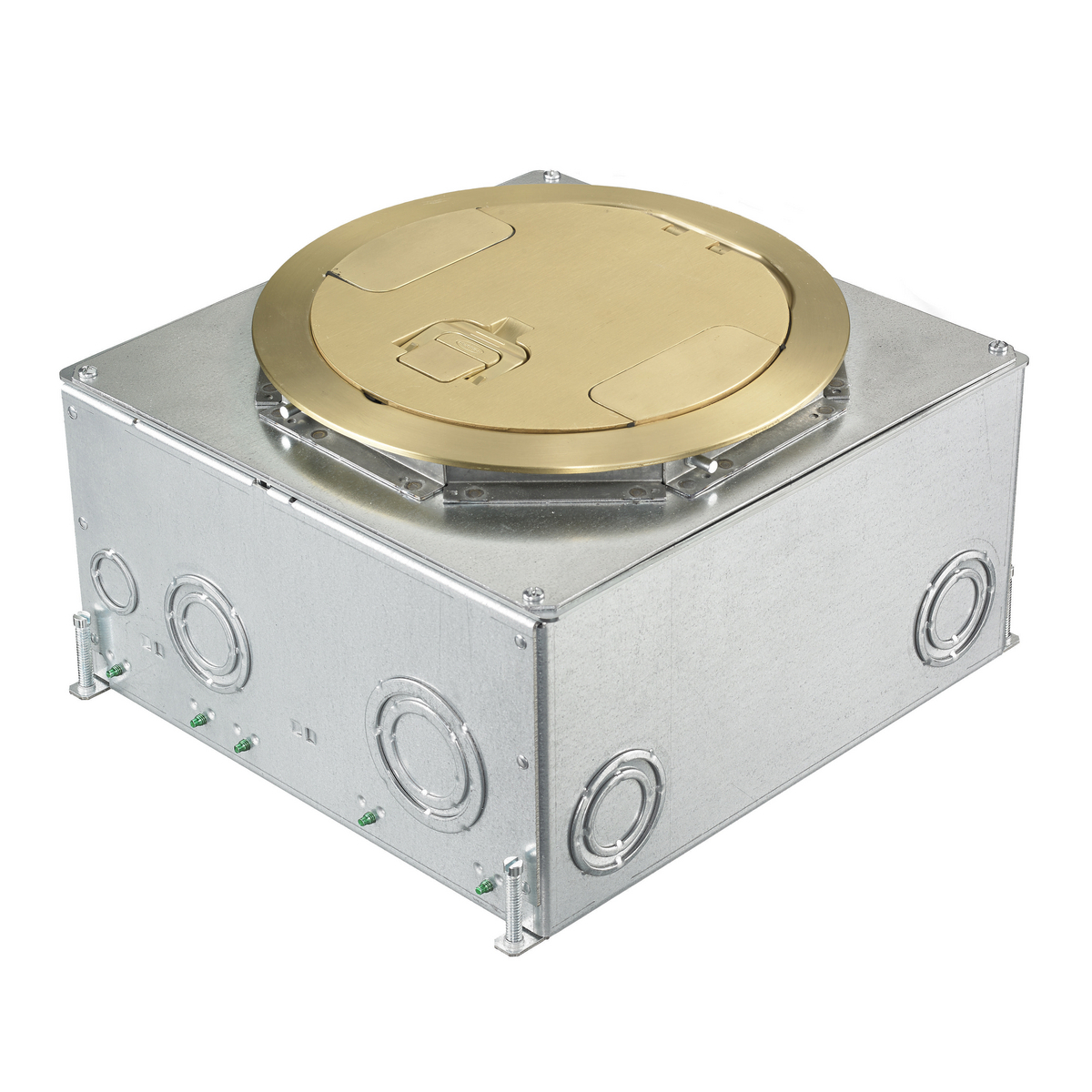 Concrete Floorboxes, Recessed, CFB4G, CFB6G & CFB10G Series, Round Cover Assembly, Brushed Brass Plated Finish