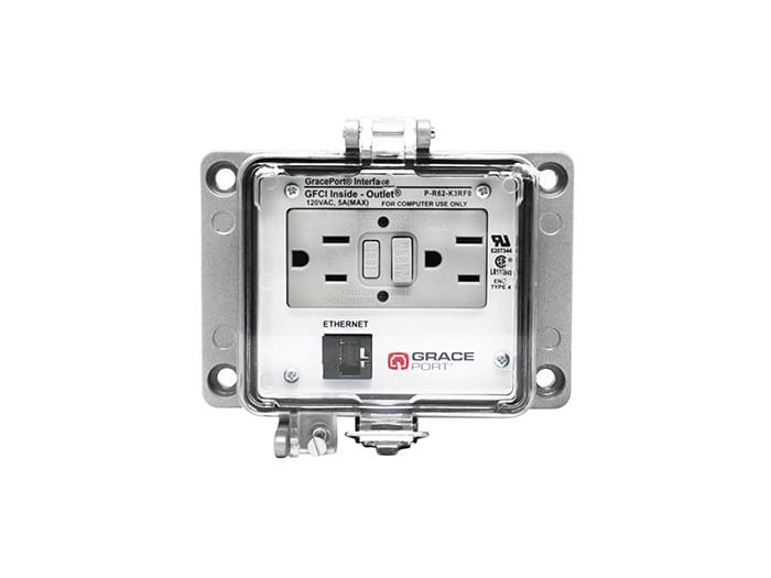PANEL INTERFACE CONNECTOR WITH CAT 6 RJ45, PMH, UL TYPE 4, GFCI DUPLEX INSIDE-OUTLET, NO CB