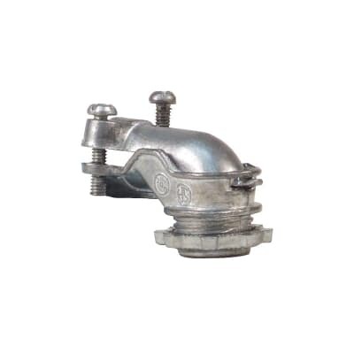 Connector, 90 Degree, Trade Size 3/8 Inch, Clamping Range 0.40 Inch - 0.63 Inch, Zinc Alloy, Suggested application AC90 (BX) 14/2-10/2, 14/3-10/3, 14/4-12/4.