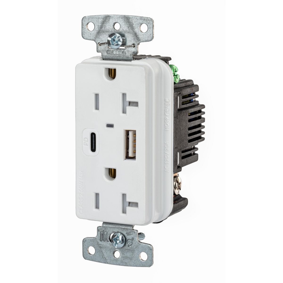 Tamper Resistant Receptacle, 2-Pole 3-Wire Grounding, 1 Type "C" Power Delivery, 1 Type "A" Standard 5V