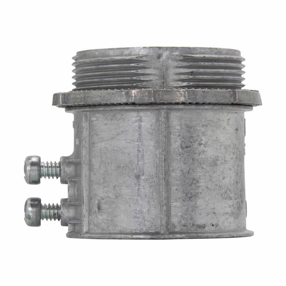 Eaton Crouse-Hinds series EMT set screw type connector, EMT, Straight, Non-insulated, Zinc die cast, Two tightening screws, Threadless, 2"