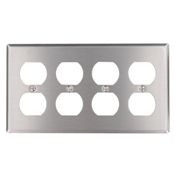 4-Gang Duplex Device Receptacle and Wallplate, Device Mount, 302 Stainless Steel, Satin Finish
