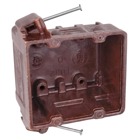 Two-Gang Nail-On Outlet Box, Volume 27.5 Cubic Inches, Length 3-5/8 Inches, Width 4-1/16 Inches, Depth 2-11/16 Inches, Color Brown, Material Phenolic, Mounting Means Compound Angled Nails, with #36 Clamps