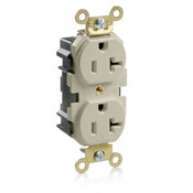 20 Amp, 125 Volt, Wide Body Duplex Receptacle, Industrial Grade, Straight Blade, Self Grounding, Ivory