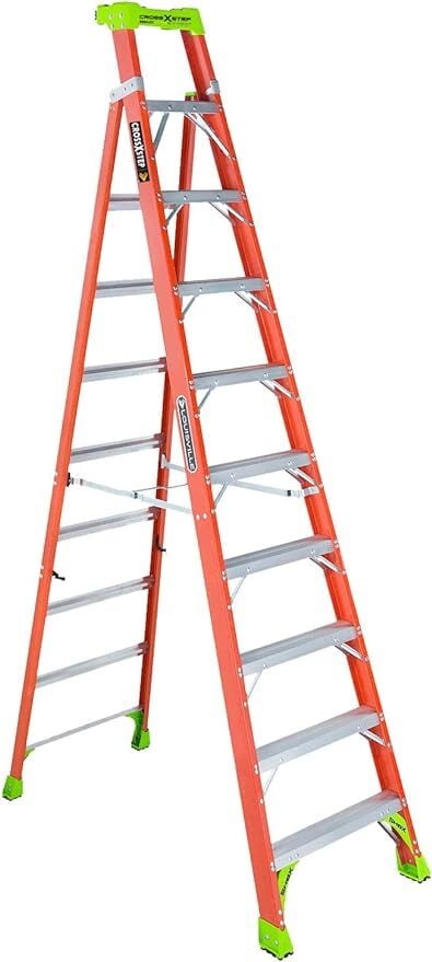 10-Foot Fiberglass Cross Step Convertible Ladder, Type IA, 300lb Capacity