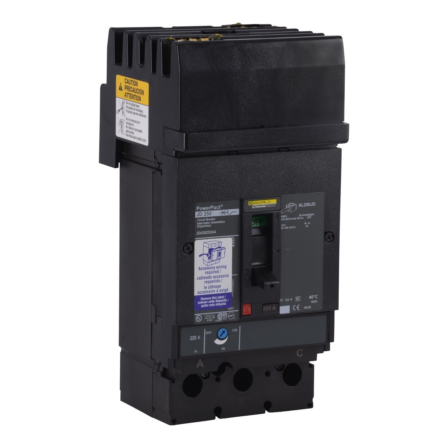 Circuit breaker, PowerPacT J, 200A, 3 pole, 600VAC, 14kA, I-Line, thermal magnetic, 80%, ABC, shunt