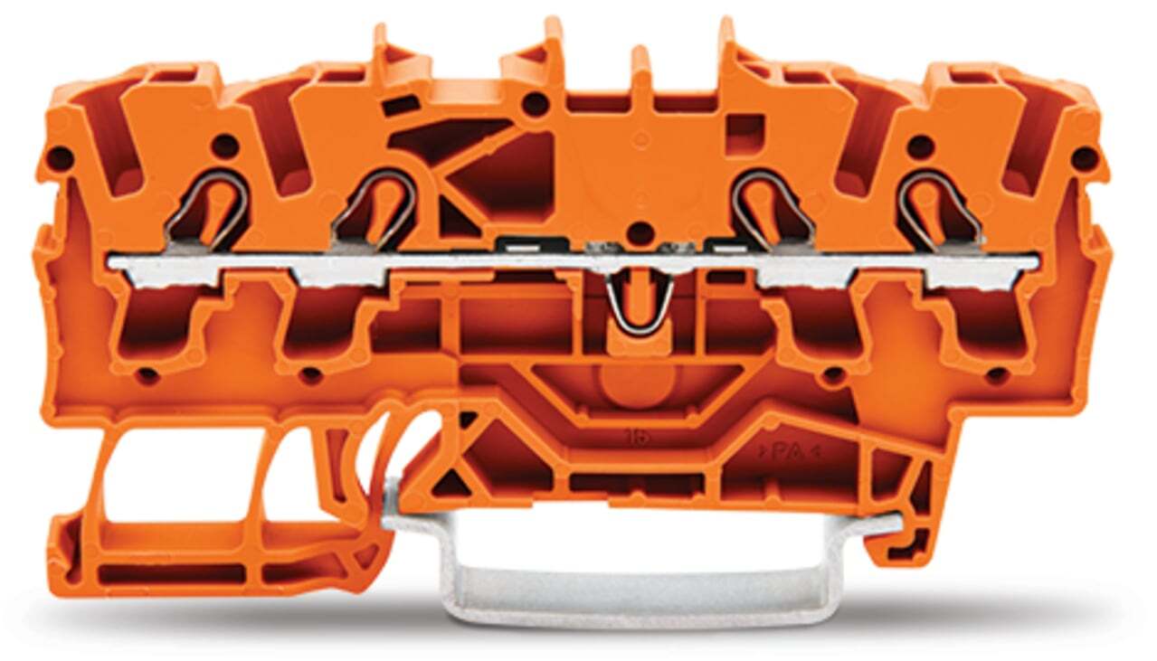 4-conductor through terminal block; 2.5 mm; suitable for Ex e II applications; side and center marking; for DIN-rail 35 x 15 and 35 x 7.5; Push-in CAGE CLAMP; 2,50 mm; orange
