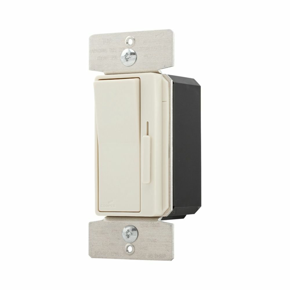 Eaton fan speed controller, Quiet 3-speed, #14 - 12 AWG, 1.5A, 120V, Bck & sd wiring, Slide actuator, Lt almd, Fan, 1-pole, 3-way, Polycarb housing 662300
