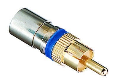 IDEAL, Compression Connector, RCA, Conductor Range: 029 - 042 IN, 20 - 18 AWG Center Solid Conductor, Material: Brass, Finish: Nickel-Plated, Nominal Impedance: 75 OHM, Coaxial Cable Type: RG-6, Bandwidth: 3 GHZ, Dielectric Diameter: 0.175 - 0.183 IN, Overall Jacket Diameter: 0.267 - 0.305 IN