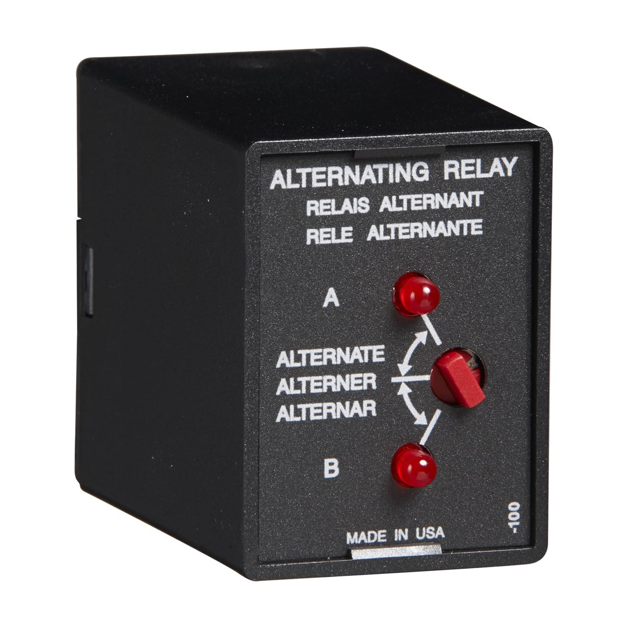 The ARP Series is used in systems where equal run time for two motors is desirable. The selector switch allows selection of alternation of either load for continuous operation. LEDs indicate the status of the output relay. This versatile series may be front panel mounted (BZ1 accessory required) or 35 mm DIN rail mounted with an accessory socket. Operation: Alternating: When the rotary switch is in the alternate position, alternating operation of Load A and Load B occurs upon the opening of the control switch S1. To terminate alternating operation and cause only the selected load to operate, rotate the switch to position A to lock Load A or position B to lock Load B. The LEDs indicate the status of the internal relay and which load is selected to operate. Note: Input voltage must be applied at all times for proper alternation. The use of a solid-state control switch for S1 may not initiate alternation correctly. S1 voltage must be from the same supply as the units input voltage (see connection diagrams on datasheet). Loss of input voltage resets the unit; Load A becomes the lead load for the next operation. Duplexing (Cross Wired): Duplexing models operate the same as alternating relays and when both the Control (S1) and Lag Load (S2) Switches are closed, Load A and Load B energize simultaneously. The DPDT 8-pin, cross-wired option, allows extra system load capacity through simultaneous operation of both motors when needed. Relay contacts are not isolated.