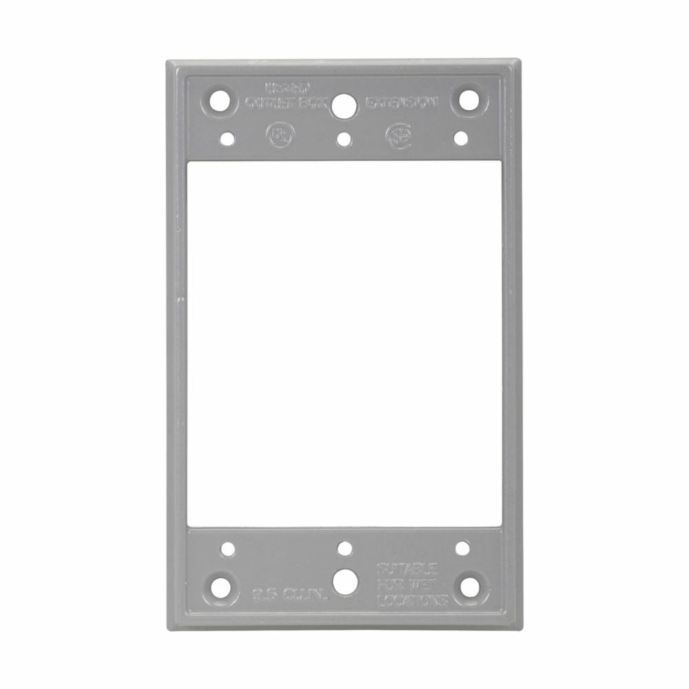 Eaton Crouse-Hinds series weatherproof outlet box extension, 9.0 cu in, Gray, 1" deep, Die cast aluminum, Single-gang, Rectangular
