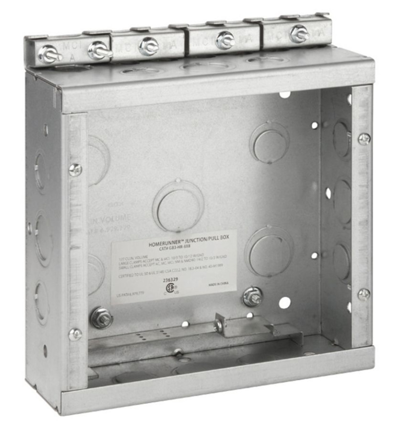 HomeRunner HR080803 Welded Junction Box With Patented Clamping System, 8 in H x 8 in W x 3 in D, Steel