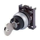 Eaton M22 Modular Two Position Key-Operated Selector Switch, 22.5 mm, Maintained, Key removable left/ right, Non-illuminated, Bezel: Silver, Button: Black, MS1, IP66, NEMA 4X, 13, Two-Position, 100,000 Operations