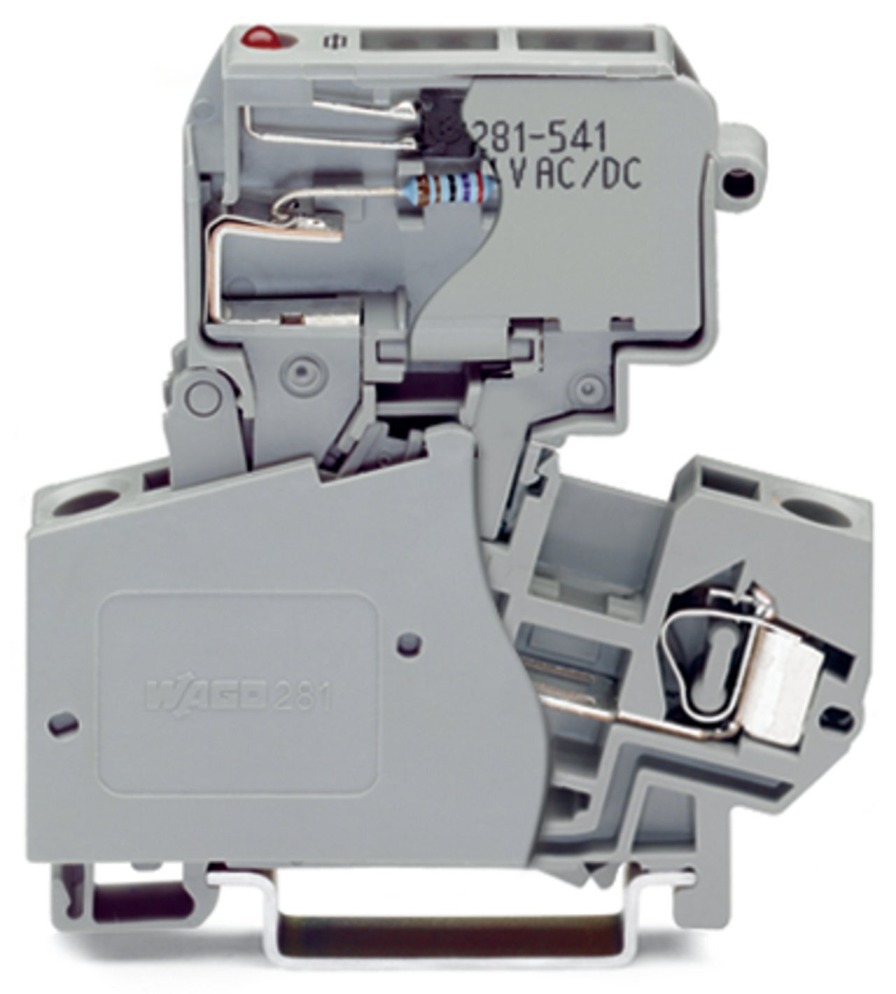 2-conductor fuse terminal block; with pivoting fuse holder; for glass cartridge fuse " x 1"; with blown fuse indication by LED; 15 - 30 V; for DIN-rail 35 x 15 and 35 x 7.5; 4 mm; CAGE CLAMP; 4,00 mm; gray
