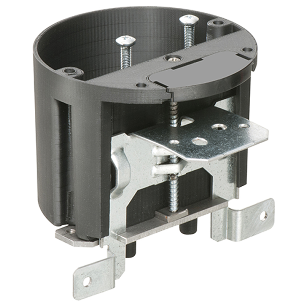 Adjustable in and out box for fan and ceiling fixtures. Mounts securely to joist on new construction. 2 Hour Fire Rating. 21.0 cu. in. Adjusts from 1/2" to 1-1/2"