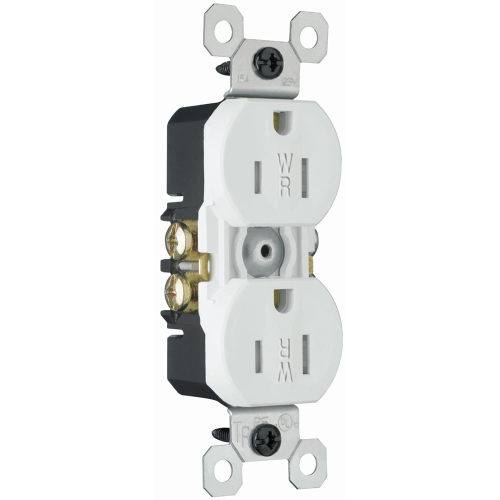 Weather-Resistant, Duplex Receptacle. 15 amp, 125 volt. White.