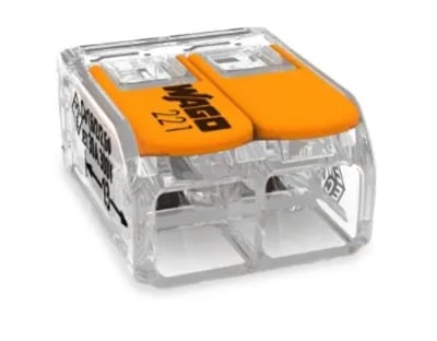 LEVER-NUTS® splicing connector; 2-conductor with operating levers; 20-10 AWG; transparent housing; Box of 50 pieces