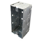 Handy Box, Material:Steel, Welded, Size:2-1/8" x 4", 2-1/8" Deep, Side Knockouts: 4 Standard 1/2" Knockouts and 2 Eccentric Knockouts, End Knockouts: 2@ 1/2", Bottom Knockouts: 2@1/2", Cubic Capacity:14.5 Cubic Inches, Standard:UL 514A, UL Listed: E2527, NEMA: OS-1