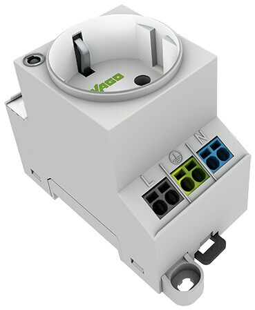 Switchgear cabinet outlet; for DIN-rail and screw mounting; for plug, type F, CEE 7/4 (Schuko); common in DE, NL, AT; with LED status indicator; with Push-in Cage Clamp double connection; light gray