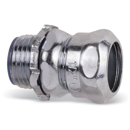 1-1/2 Inch Insulated Compression Connector, Steel Electro Zinc Plated, Insulator Thermoplastic for Use with EMT Conduit