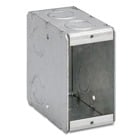 Single Gang Masonry Box, 22.0 Cubic Inches, 3-3/4 Inches Long x 1-7/8 Inches Wide x 3-1/2 Inches Deep, 1/2 Inch and 3/4 Inch Concentric Knockouts, Galvanized Steel, Welded Construction, For use with Conduit